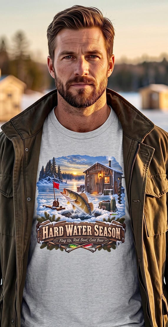 Hard Water Season Ice Fishing Tee walleye shanty additional view 5