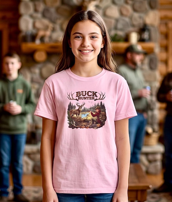 Youth Buck Hunter Shirt, Kids Deer Hunting Graphic Tee additional view 8
