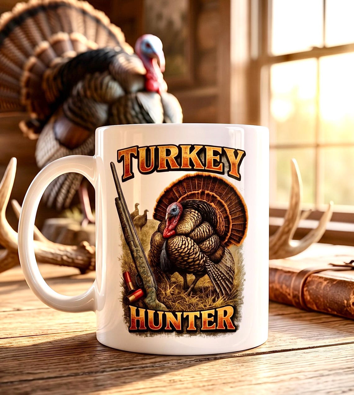 Vintage Wild Turkey Hunter Mug, Wild Turkey Shotgun Coffee Cup product photo