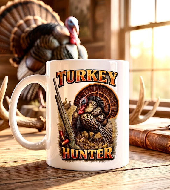 Vintage Wild Turkey Hunter Mug, Wild Turkey Shotgun Coffee Cup product photo