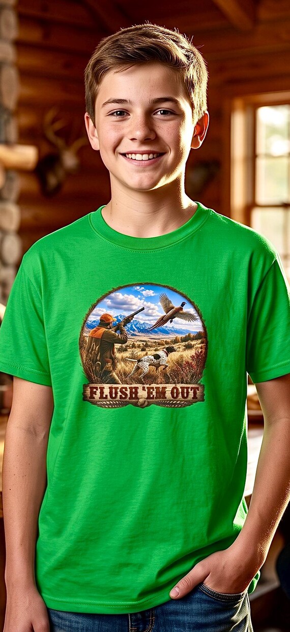 Flush Em Out Kids Shirt pheasant hunting product photo