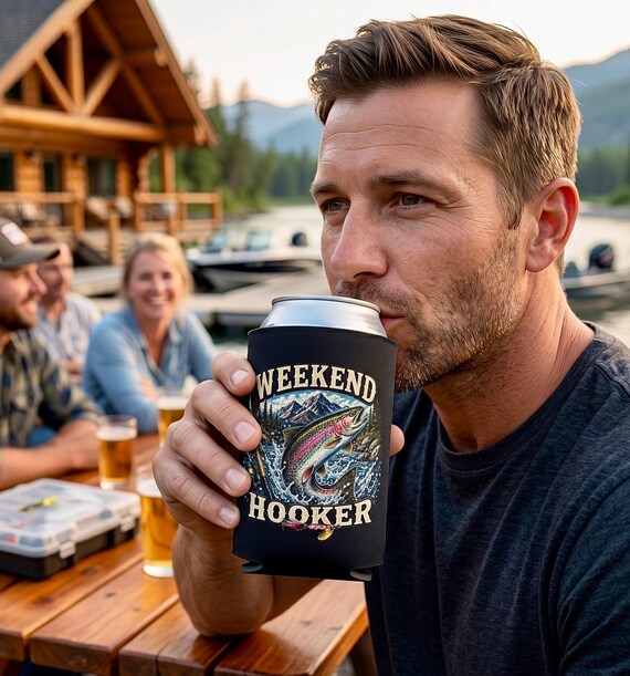 Funny Fishing Koozie, Rainbow Trout Can Cooler, Fishing Gift for Men Women additional view 2