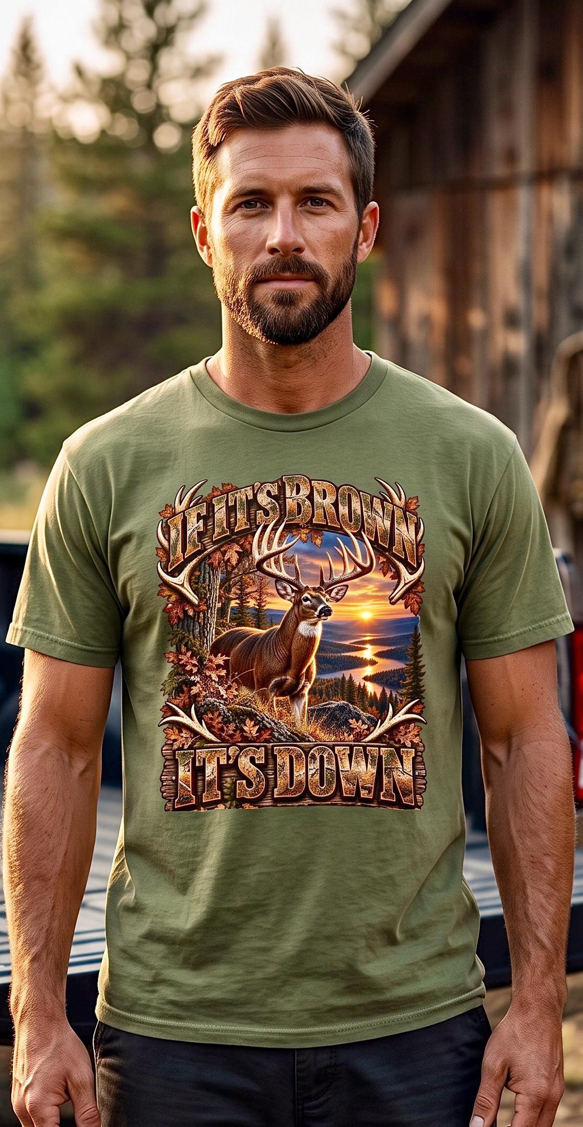 If It's Brown It's Down Whitetail Deer Hunter Tee whitetail buck hunting shirt product photo