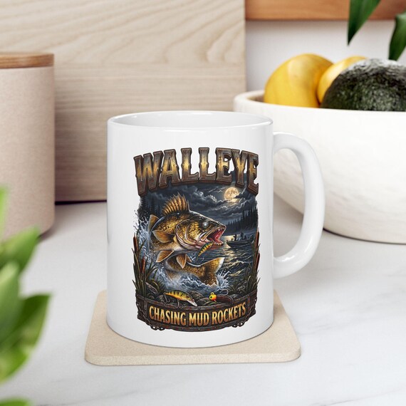 Walleye Chasing Mud Rockets Mug night walleye fishing coffee cup additional view 2