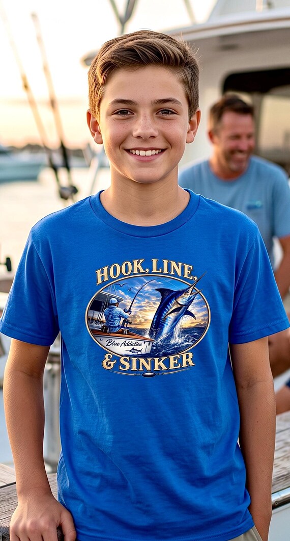 Blue Marlin Hook Line and Sinker Kids Shirt additional view 4