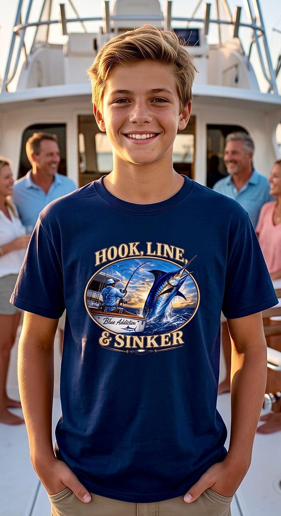 Blue Marlin Hook Line and Sinker Kids Shirt additional view 6