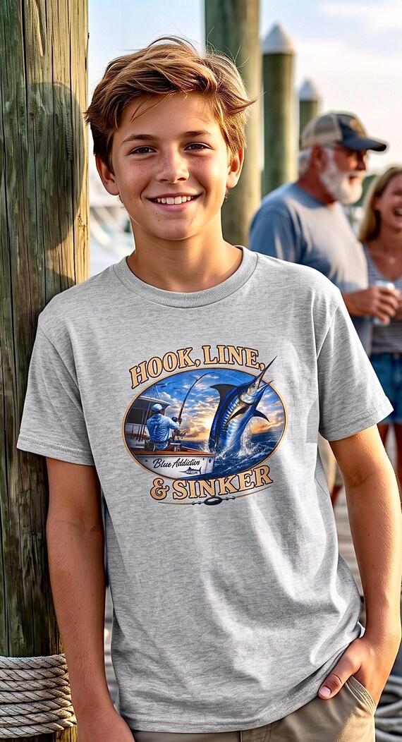 Blue Marlin Hook Line and Sinker Kids Shirt additional view 3
