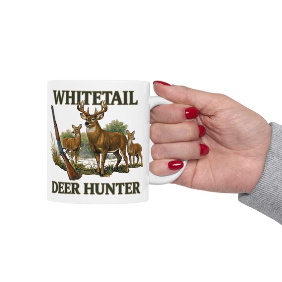 Whitetail Deer Hunter Mug, Buck and Rifle Hunting Coffee Cup additional view 8