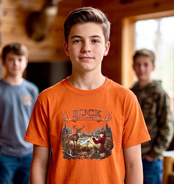 Youth Buck Hunter Shirt, Kids Deer Hunting Graphic Tee product photo