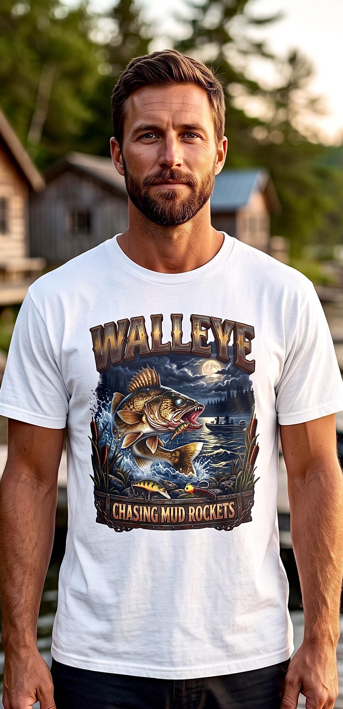 Walleye Chasing Mud Rockets Tee night walleye fishing shirt product photo