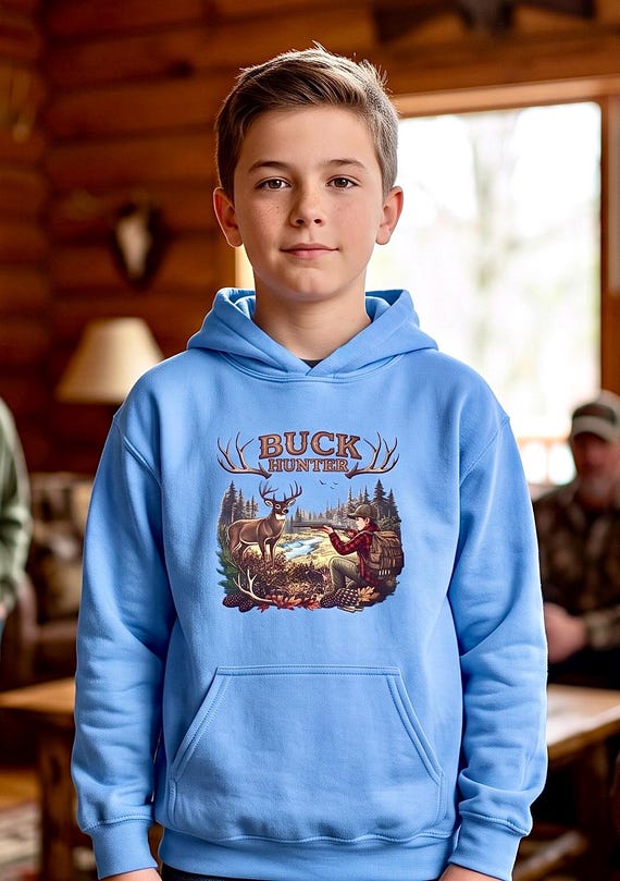 Youth Buck Hunter Hoodie, Kids Deer Hunting Sweatshirt product photo