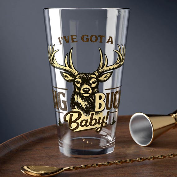 I've Got a Big Buck Baby Pint Glass, 16oz Mixing Glass, Deer Antler Design product photo