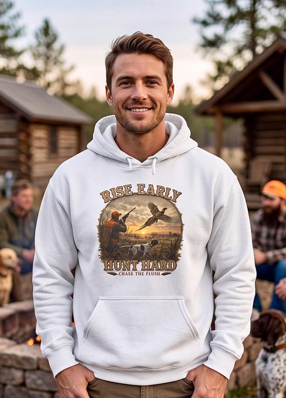 Rise Early Hunt Hard Hoodie, Vintage Pheasant Hunting Sweatshirt, Upland Bird Hunter Gift, Hunting Birthday Christmas Gift additional view 3