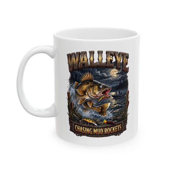 Walleye Chasing Mud Rockets Mug night walleye fishing coffee cup additional view 5