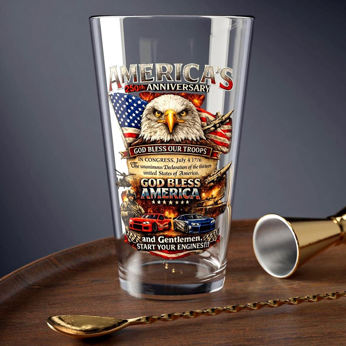 America 250th Anniversary Patriotic Eagle Pint Glass product photo
