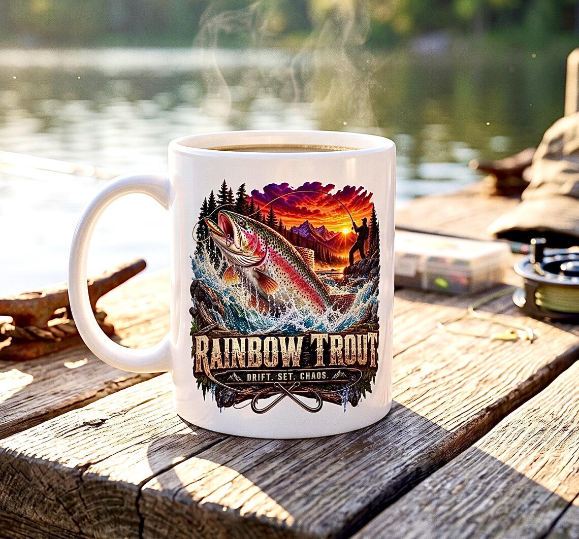 Rainbow Trout Drift Set Chaos Mug river trout fishing coffee cup product photo