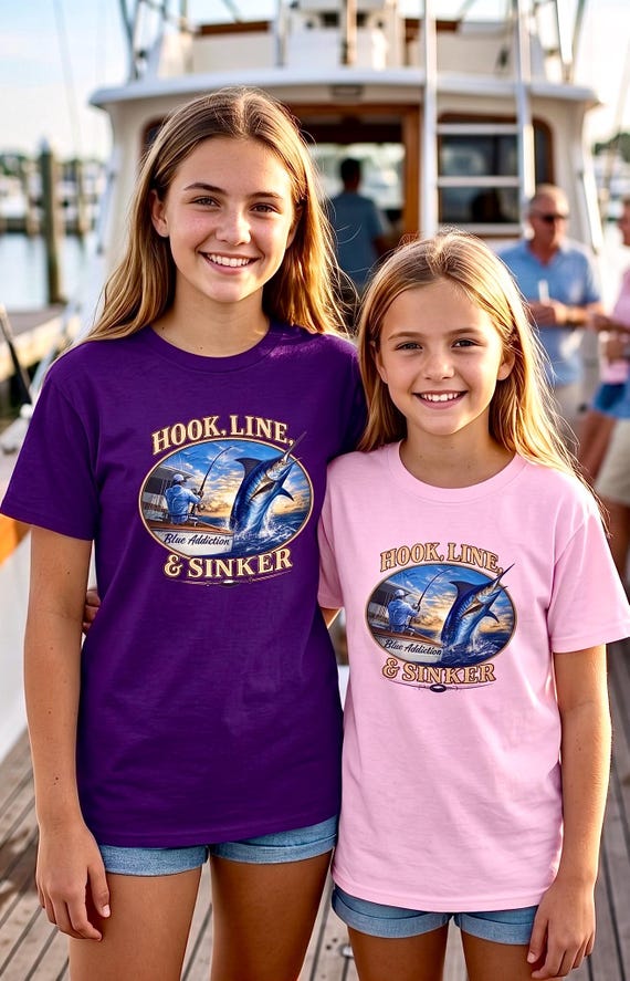 Blue Marlin Hook Line and Sinker Kids Shirt additional view 9