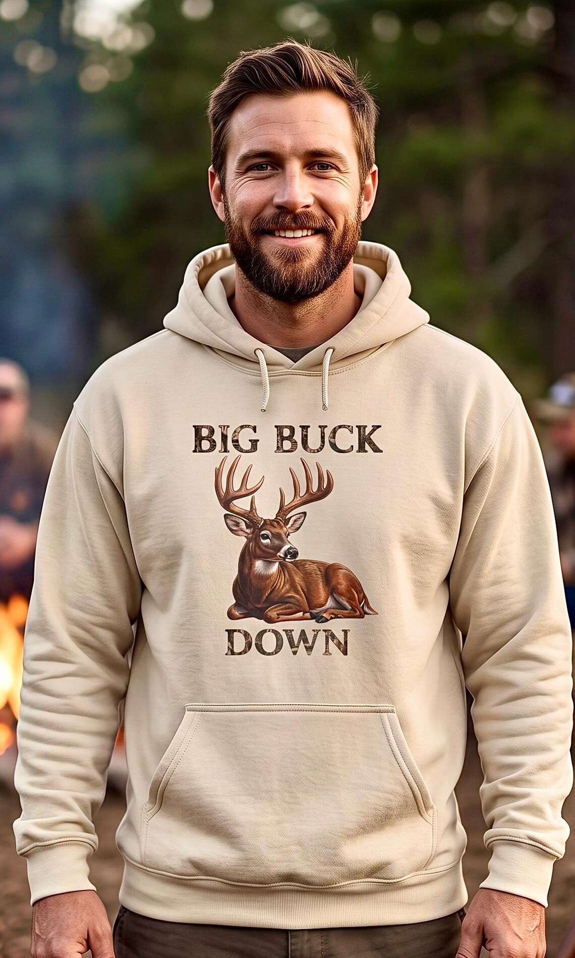 Big Buck Down Hoodie, Whitetail Deer Hunter Sweatshirt, Hunt Camp Bragging Rights Gift for Dad, Hunting Birthday Christmas Gift product photo
