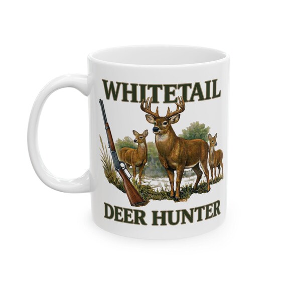 Whitetail Deer Hunter Mug, Buck and Rifle Hunting Coffee Cup additional view 6