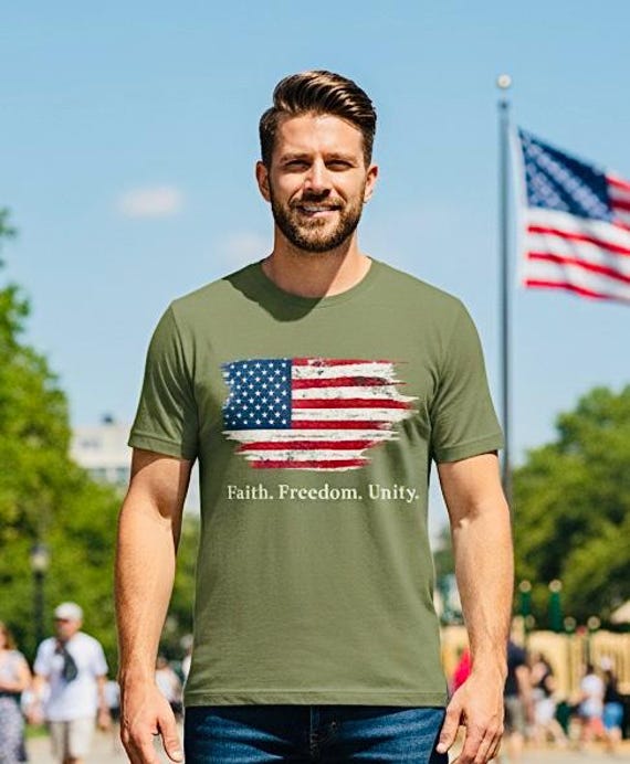Faith Freedom Unity Distressed American Flag T-Shirt additional view 4