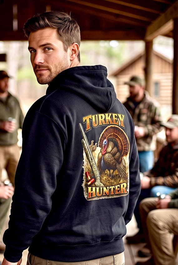Turkey Hunter Hoodie, Wild Turkey Hunting Back Print Sweatshirt, Gobbler Hunter Gift for Dad Mom, Hunting Birthday Christmas Gift additional view 7