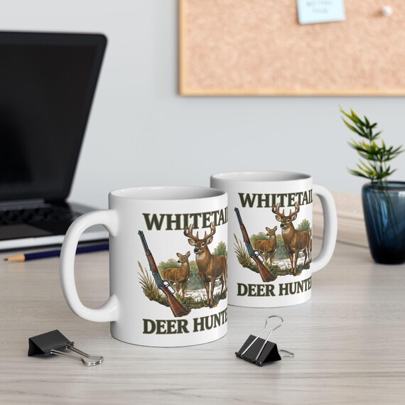 Whitetail Deer Hunter Mug, Buck and Rifle Hunting Coffee Cup additional view 2