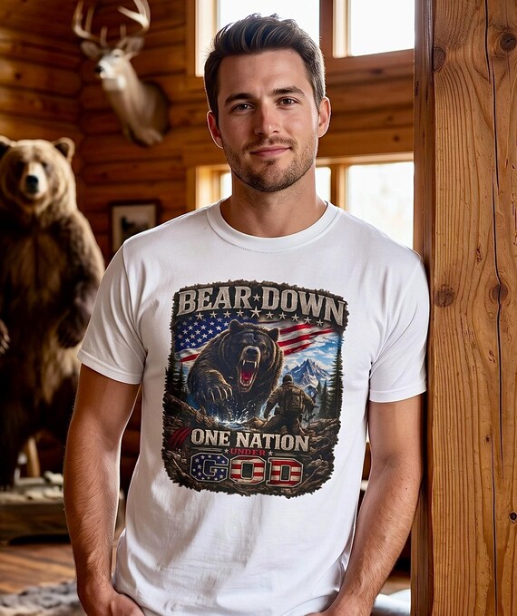 Bear Down One Nation Under God Shirt, Patriotic Bear Hunting Tee additional view 2