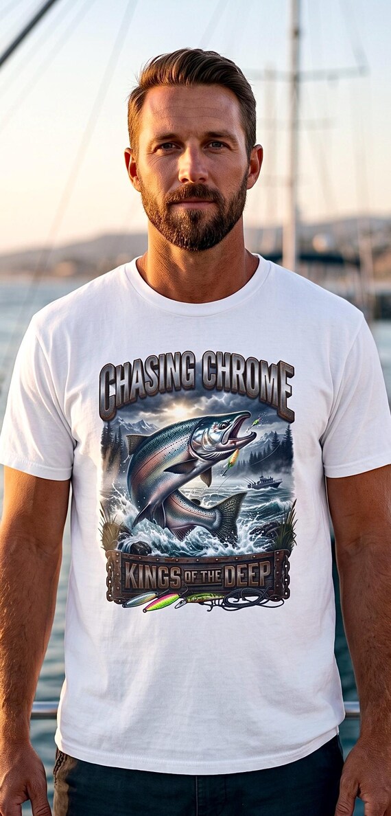 Salmon Chasing Chrome Kings Of The Deep Tee king salmon fishing shirt additional view 5