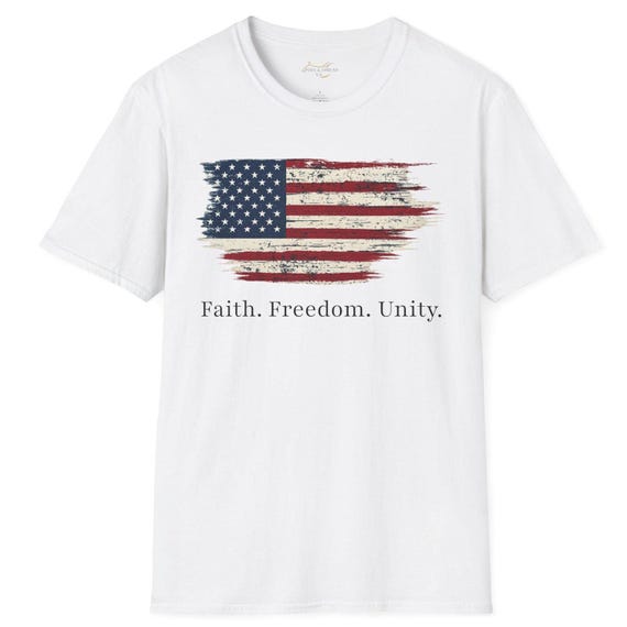 Faith Freedom Unity Distressed American Flag T-Shirt additional view 2
