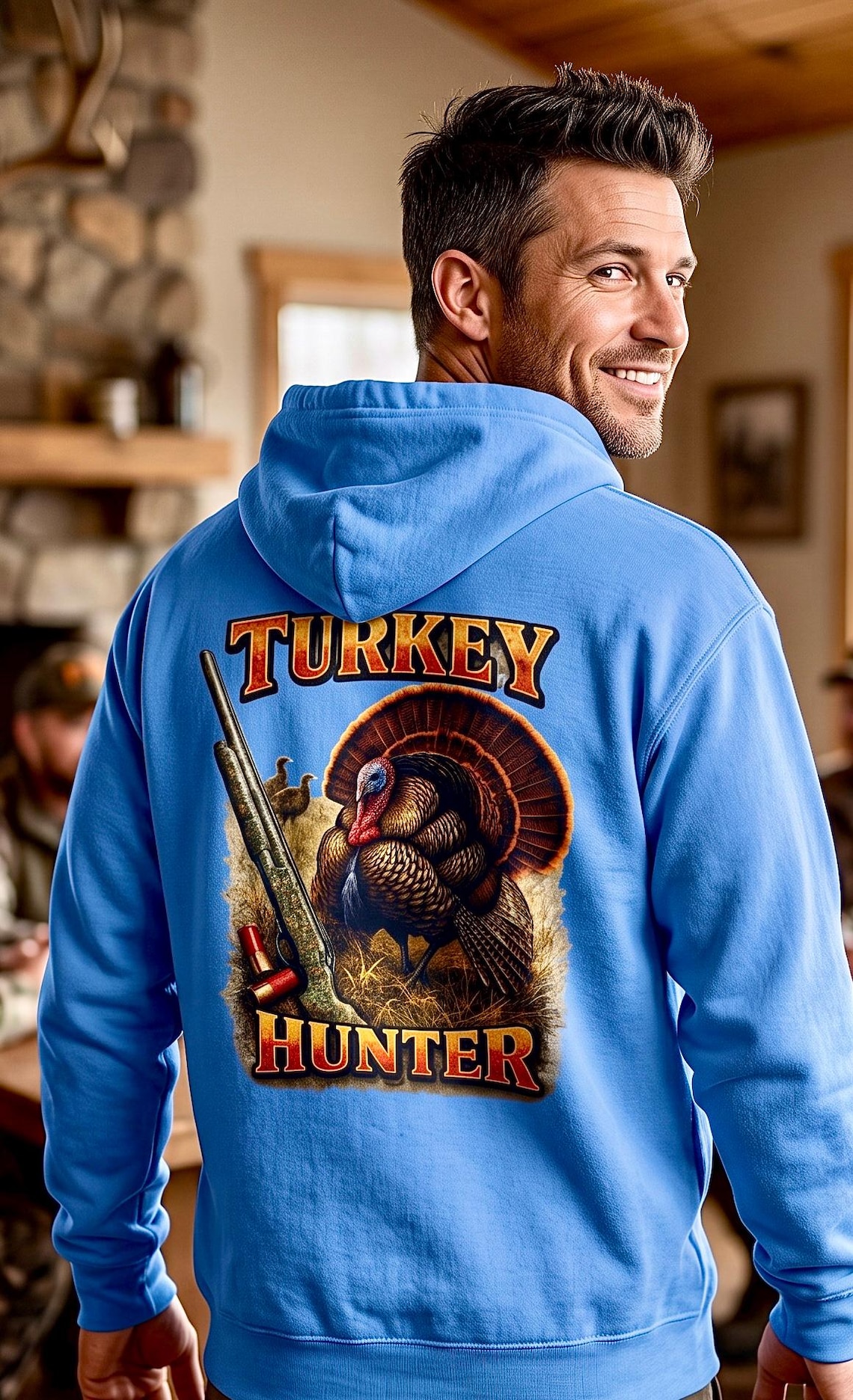Turkey Hunter Hoodie, Wild Turkey Hunting Back Print Sweatshirt, Gobbler Hunter Gift for Dad Mom, Hunting Birthday Christmas Gift product photo