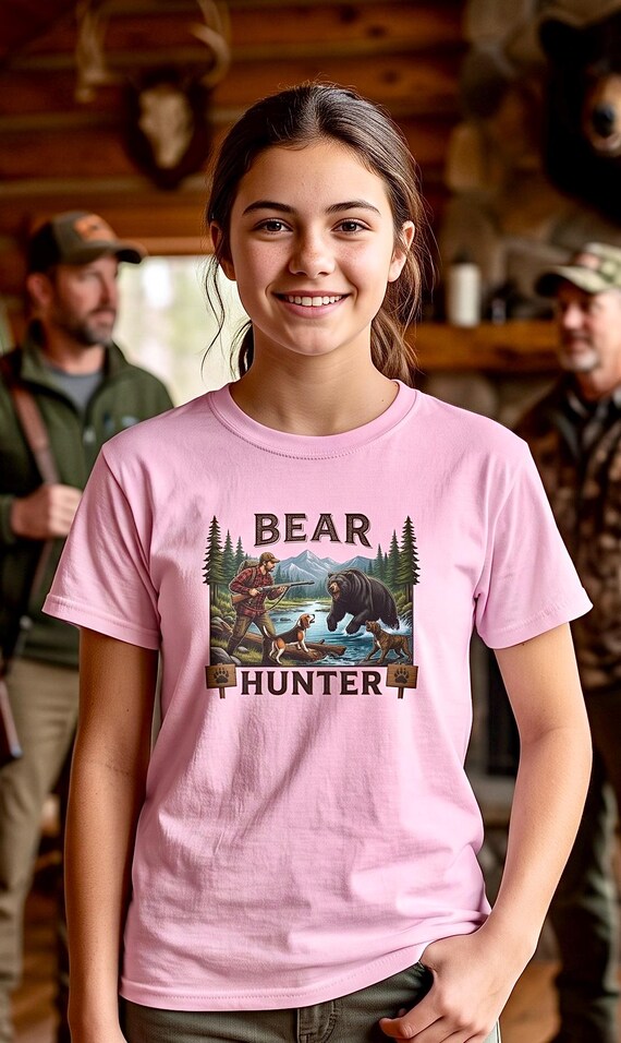 Youth Bear Hunter Shirt, Kids Hunting Graphic Tee additional view 8