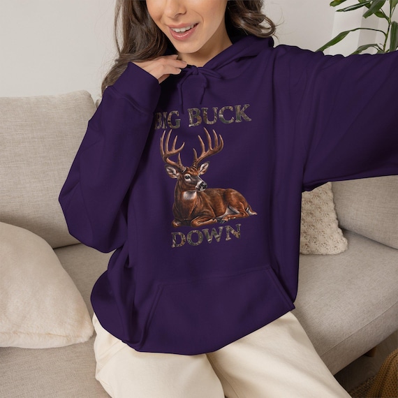 Big Buck Down Hoodie, Whitetail Deer Hunter Sweatshirt, Hunt Camp Bragging Rights Gift for Dad, Hunting Birthday Christmas Gift additional view 10