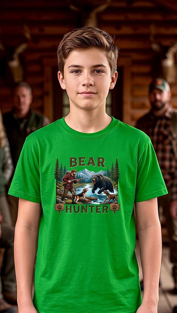 Youth Bear Hunter Shirt, Kids Hunting Graphic Tee additional view 6