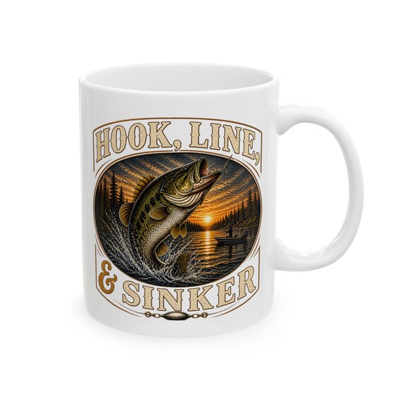 Trophy Bass Fishing Mug, Hook Line and Sinker Lake Sunset Coffee Cup, Bass Fisherman Gift for Dad Mom, Fishing Birthday Christmas Gift additional view 7