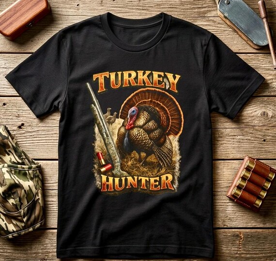 Vintage Wild Turkey Hunter Graphic T-Shirt, 100% Cotton Hunting Tee additional view 3
