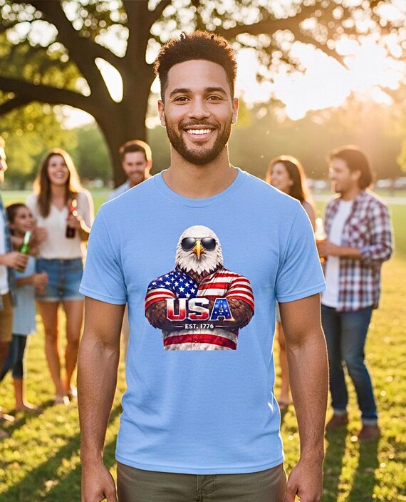 Patriotic Bald Eagle USA 250th Shirt, Est 1776 American Flag Graphic Tee additional view 7