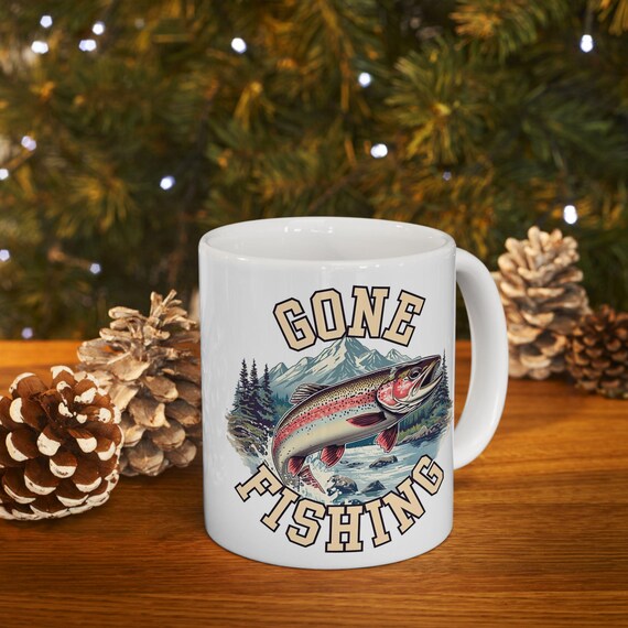 Gone Fishing Mug, Vintage Rainbow Trout Fly Fishing Coffee Cup additional view 7