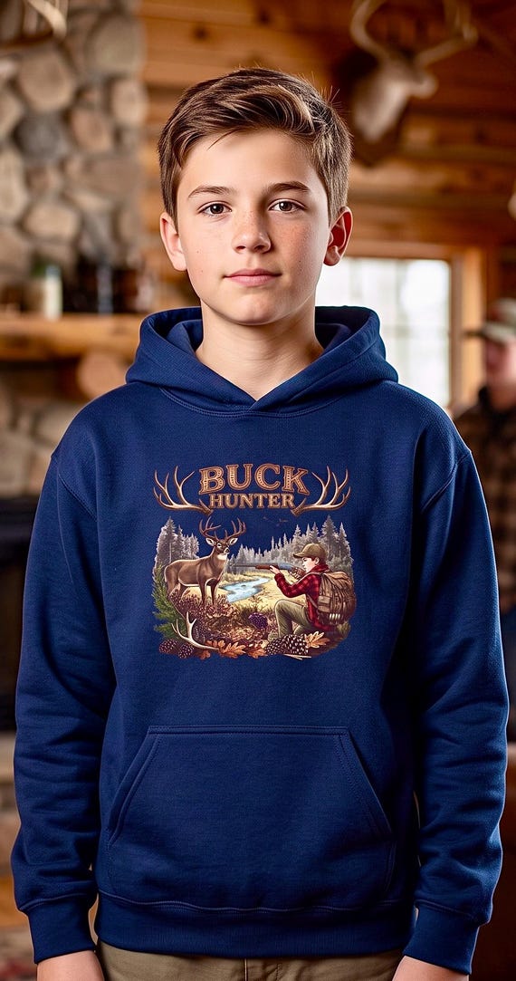 Youth Buck Hunter Hoodie, Kids Deer Hunting Sweatshirt additional view 6