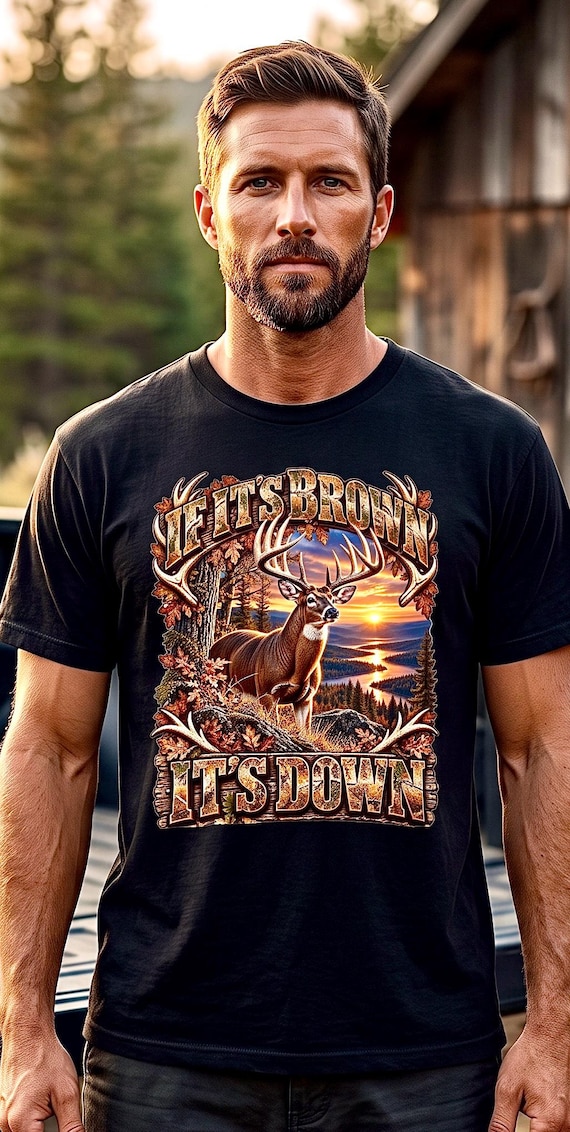 If It's Brown It's Down Whitetail Deer Hunter Tee whitetail buck hunting shirt additional view 3