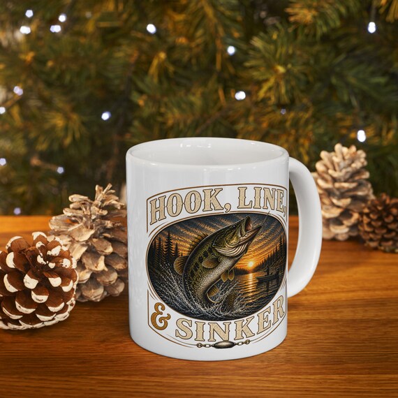 Trophy Bass Fishing Mug, Hook Line and Sinker Lake Sunset Coffee Cup, Bass Fisherman Gift for Dad Mom, Fishing Birthday Christmas Gift additional view 5