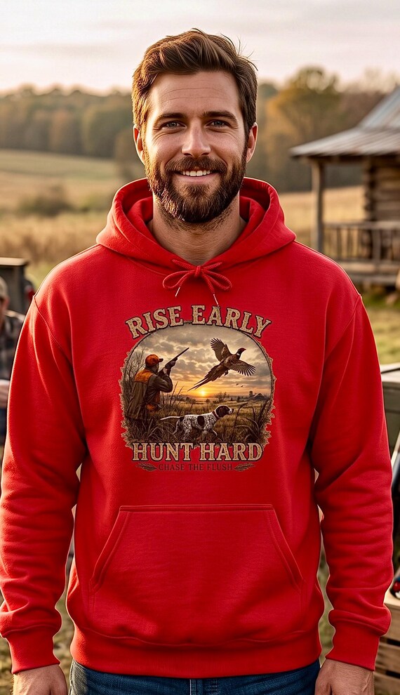 Rise Early Hunt Hard Hoodie, Vintage Pheasant Hunting Sweatshirt, Upland Bird Hunter Gift, Hunting Birthday Christmas Gift additional view 7