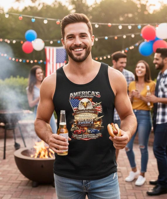America 250th Anniversary Eagle Tank Top, Patriotic God Bless America Shirt additional view 4