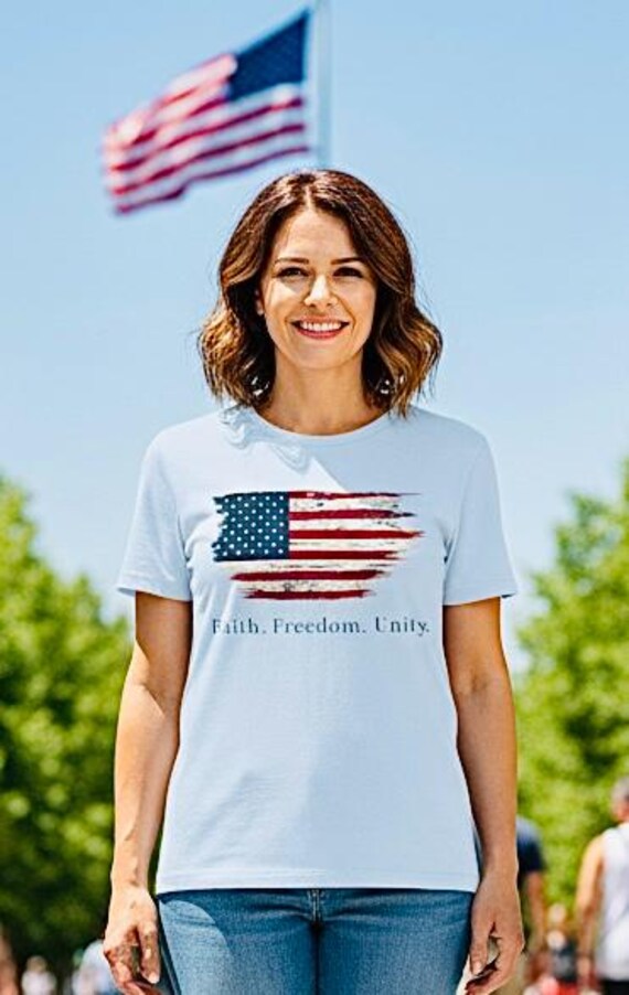 Faith Freedom Unity Distressed American Flag T-Shirt additional view 5