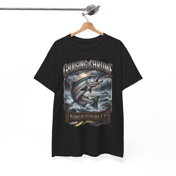 Salmon Chasing Chrome Kings Of The Deep Tee king salmon fishing shirt additional view 4