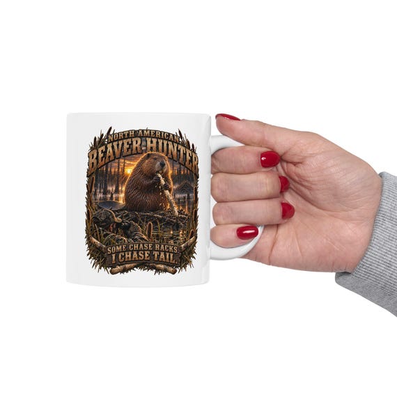 North American Beaver Hunter Mug chase tail funny hunting coffee cup additional view 9