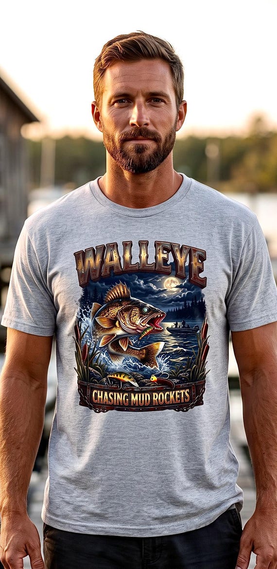 Walleye Chasing Mud Rockets Tee night walleye fishing shirt additional view 3