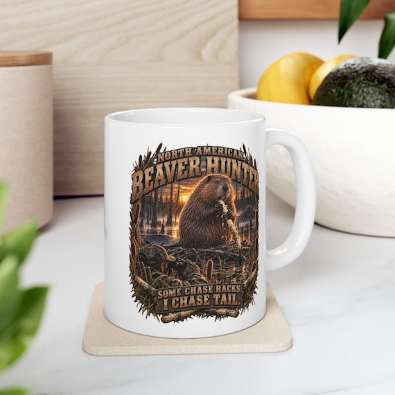 North American Beaver Hunter Mug chase tail funny hunting coffee cup additional view 2
