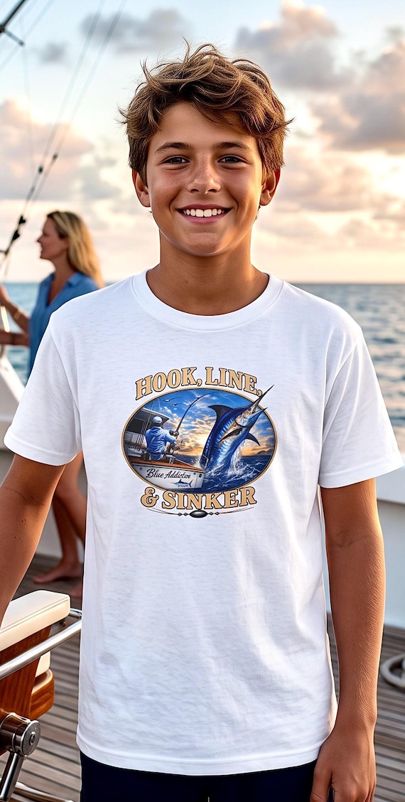 Blue Marlin Hook Line and Sinker Kids Shirt product photo