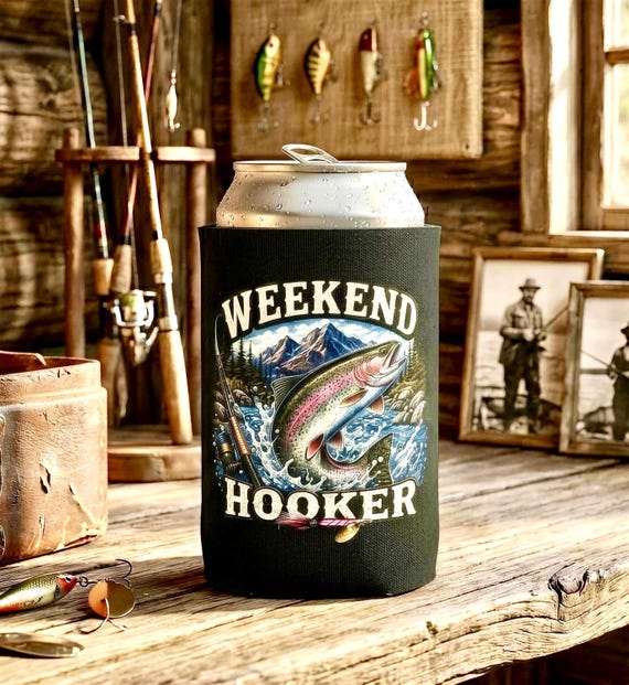 Funny Fishing Koozie, Rainbow Trout Can Cooler, Fishing Gift for Men Women product photo