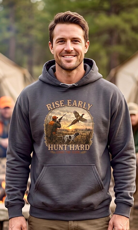Rise Early Hunt Hard Hoodie, Vintage Pheasant Hunting Sweatshirt, Upland Bird Hunter Gift, Hunting Birthday Christmas Gift additional view 8